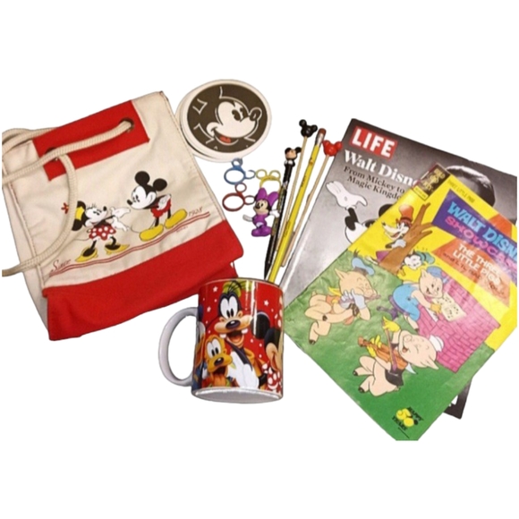Disney Mickey Mouse LOT: Mug, Bag, Pencils, Paper Clips, Magazines & Coa… - Picture 1 of 15
